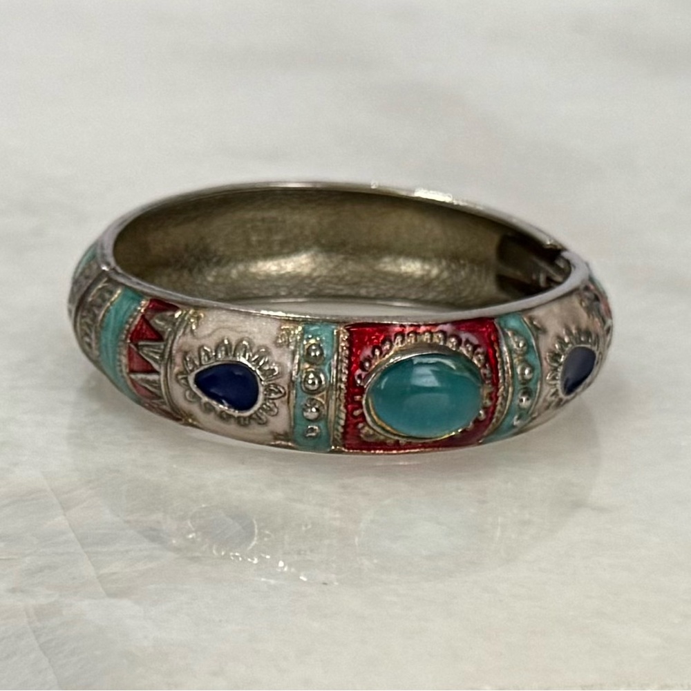 ✔️Rare Signed Vintage Helena Rubinstein Enamel Hinged Cuff Bracelet